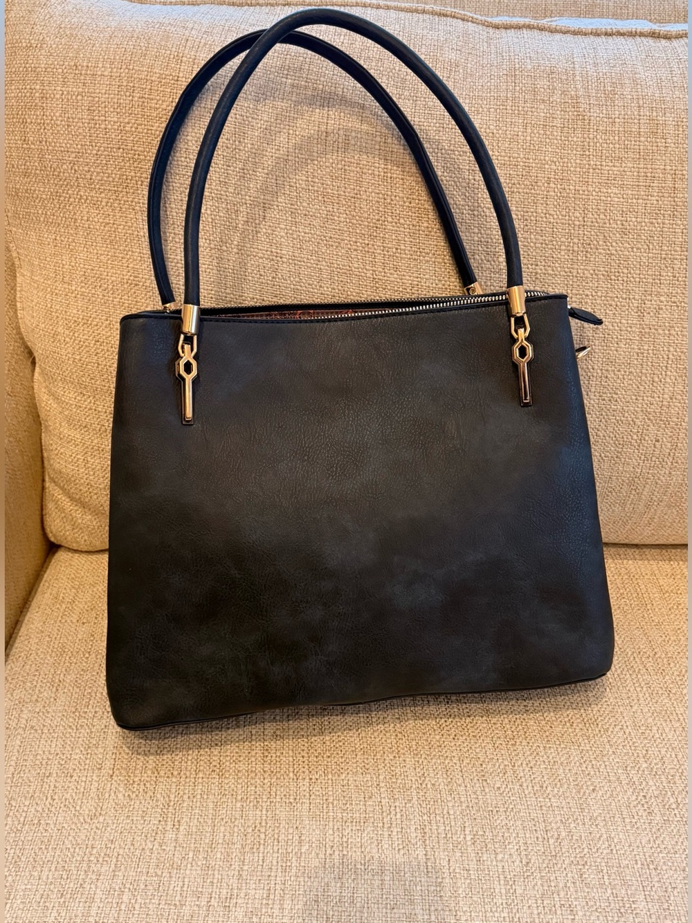 Classic Blue Navy Tote Bag with Gold Accents - Women